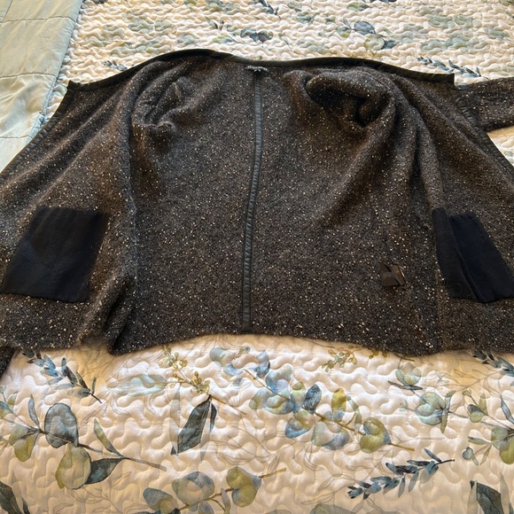 Eileen Fisher Mohair Blend Leather Trim Open Cardigan Paisley Design Size XS - Picture 11 of 17